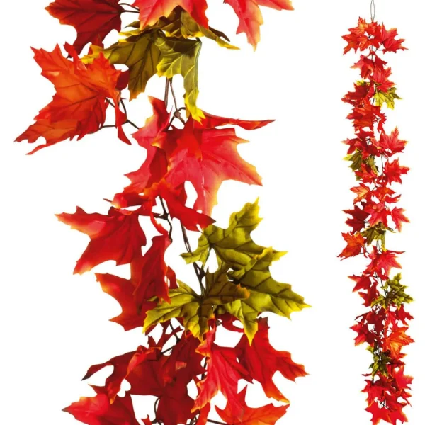 Herbstdeko | Girlanden & Ranken^DecoWoerner Ahorn-Blätterranke - Grün 180 Cm rot