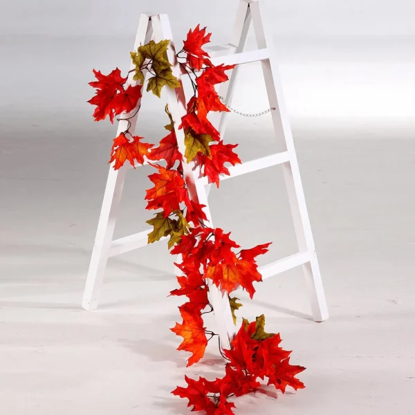 Herbstdeko | Girlanden & Ranken^DecoWoerner Ahorn-Blätterranke - Grün 180 Cm rot
