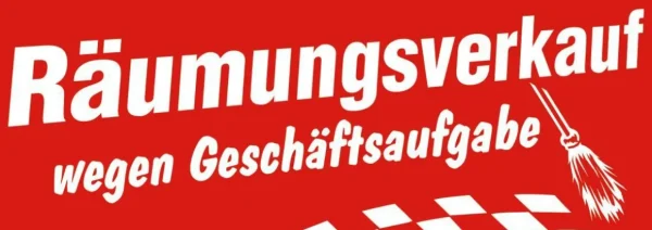 Verkaufsaktionen Bewerben^DecoWoerner Ankleber "Räumungsverkauf Geschäftsaufgabe" rot