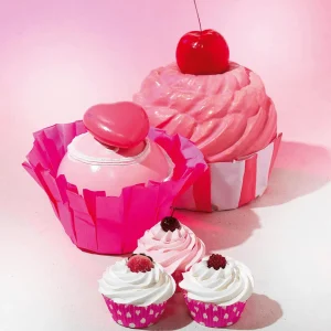 Brot & Kuchen^DecoWoerner Cupcakes Lebensmittel-Attrappe, 3 Stück rosa