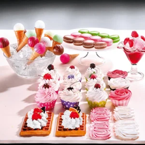 Brot & Kuchen^DecoWoerner Cupcakes Lebensmittel-Attrappe, 3 Stück rosa