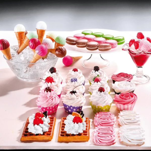 Brot & Kuchen^DecoWoerner Cupcakes Lebensmittel-Attrappe, 3 Stück rosa