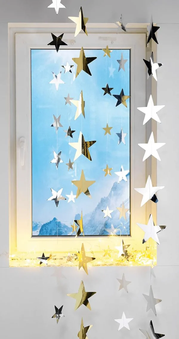 Weihnachtssterne^DecoWoerner Folien-Sternenkette 7 Cm Ø, 200 Cm, 3 Stück gold