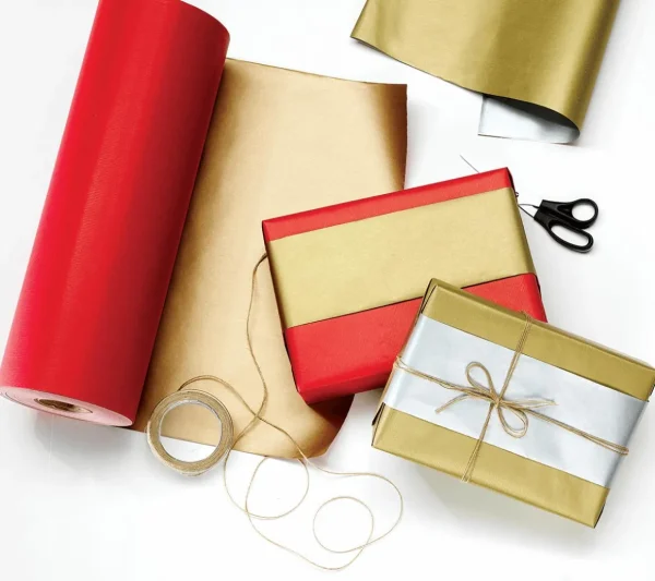 Geschenkpapier^DecoWoerner Geschenkpapier Bicolor Secare Rolle 70 Cm, 100 M, Silber gold
