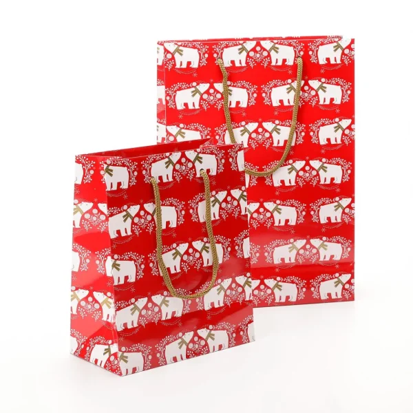Geschenk- & Tragetaschen^DecoWoerner Geschenktasche Eisbär 12er Set 33,5 X 24 X 10 Cm, 150 Gr/m² rot