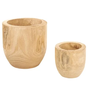 Naturdeko | Pflanzengefäße & Dekorationshilfen^DecoWoerner Holz Pflanzenübertopf Set 16 & 26 Cm 2 Stück braun