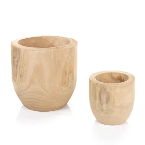 Naturdeko | Pflanzengefäße & Dekorationshilfen^DecoWoerner Holz Pflanzenübertopf Set 16 & 26 Cm 2 Stück braun