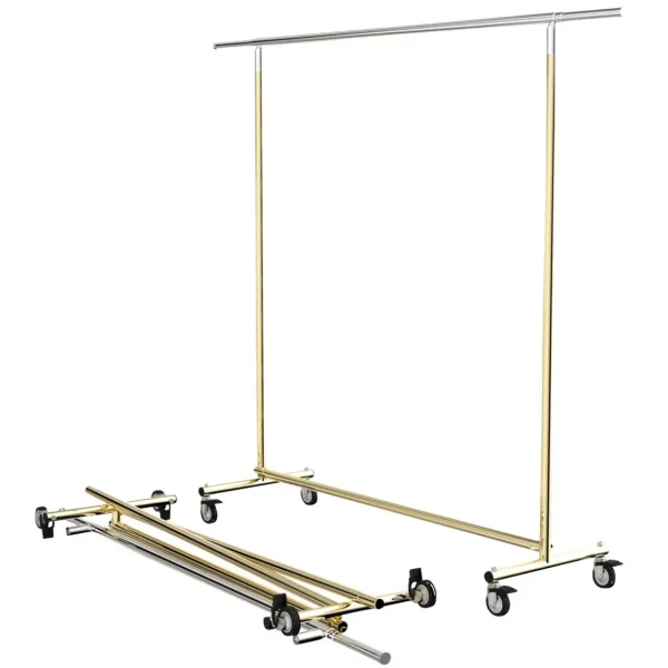 Kleiderständer^DecoWoerner Kleiderständer Mit Rollen Klappbar 177 Cm gold