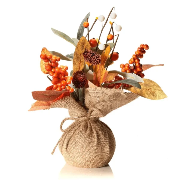 Herbstdeko | Blumensträuße & Blumenkränze^DecoWoerner Künstliches Herbst-Bündel Im Jutetopf 26 Cm -braun orange