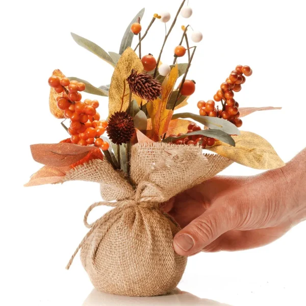 Herbstdeko | Blumensträuße & Blumenkränze^DecoWoerner Künstliches Herbst-Bündel Im Jutetopf 26 Cm -braun orange