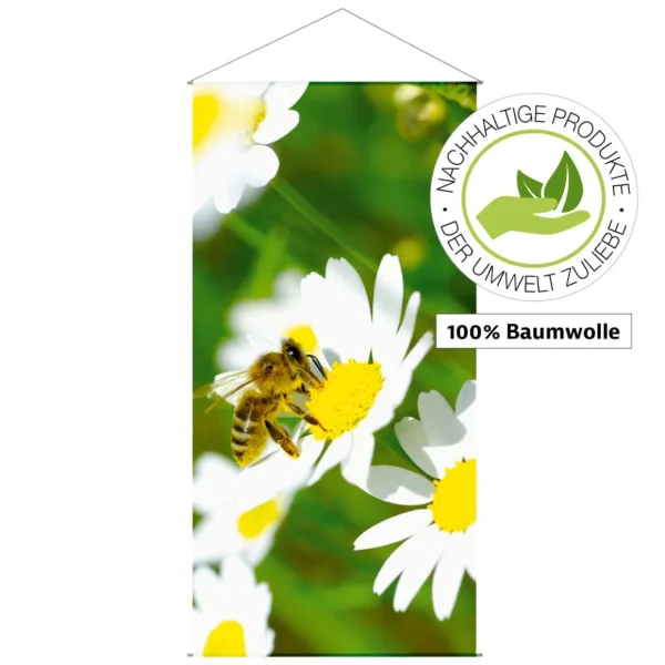 Frühlingsbanner^DecoWoerner Lichtechter Naturfaser-Stoffbanner "Biene" Aus Baumwolle 100 X 200 Cm grün