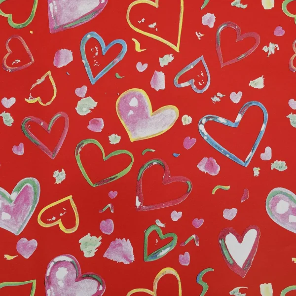 Geschenkpapier | Go Green - Nachhaltige Geschenkverpackung^DecoWoerner Nachhaltiges Geschenkpapier Bunte Herzen, , 50 Cm X 50 M rot