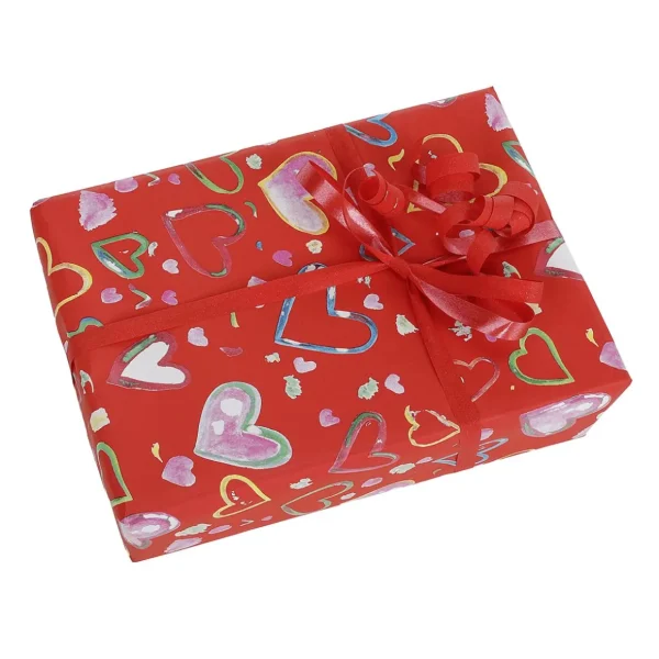 Geschenkpapier | Go Green - Nachhaltige Geschenkverpackung^DecoWoerner Nachhaltiges Geschenkpapier Bunte Herzen, , 50 Cm X 50 M rot