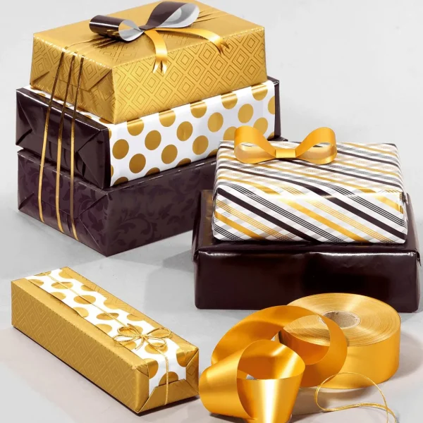 Geschenkpapier | Go Green - Nachhaltige Geschenkverpackung^DecoWoerner Nachhaltiges, enes Geschenkpapier Mit Glänzendem Geometrischen Muster – 50 M Geschenkpapier-Rolle gold