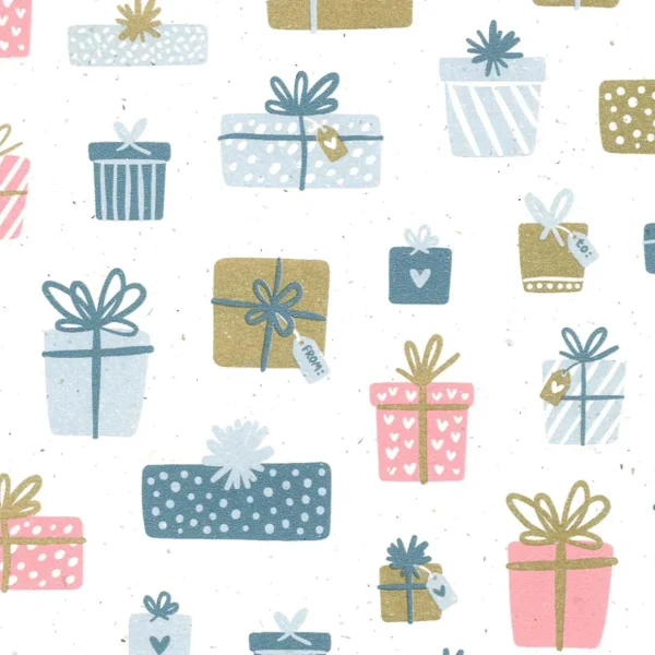 Geschenkpapier | Go Green - Nachhaltige Geschenkverpackung^DecoWoerner Nachhaltiges Kraftpapier Aus Zuckerrüben Mit Rosa, Blauen & Goldenen Geschenken – 50 M Geschenkpapier-Rolle mehrfarbig