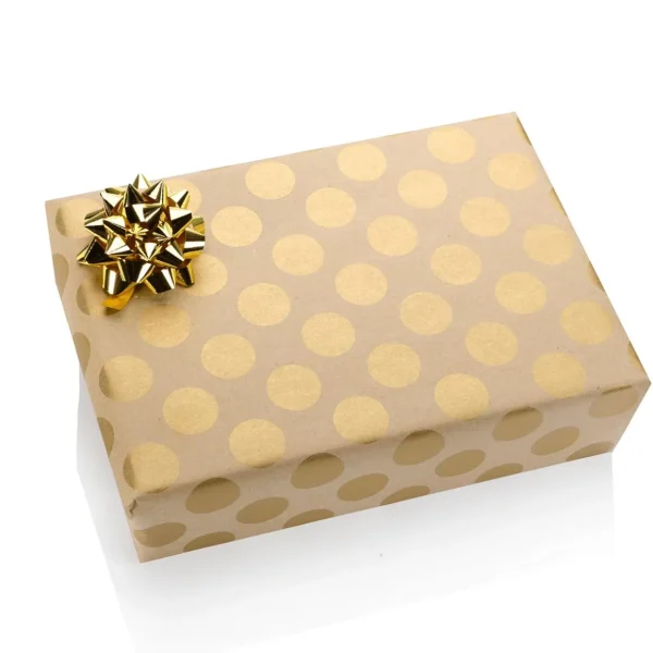 Geschenkpapier | Go Green - Nachhaltige Geschenkverpackung^DecoWoerner Recyceltes Kraftpapier Mit enen Punkten – 50 M Geschenkpapier-Rolle gold