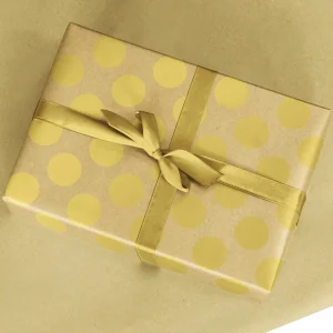 Geschenkpapier | Go Green - Nachhaltige Geschenkverpackung^DecoWoerner Recyceltes Kraftpapier Mit enen Punkten – 50 M Geschenkpapier-Rolle gold