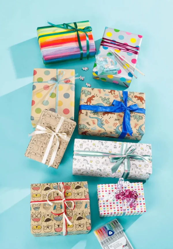 Geschenkpapier | Go Green - Nachhaltige Geschenkverpackung^DecoWoerner Recyceltes Kraftpapier Mit Bunten Eulen – 50 M Geschenkpapier-Rolle mehrfarbig