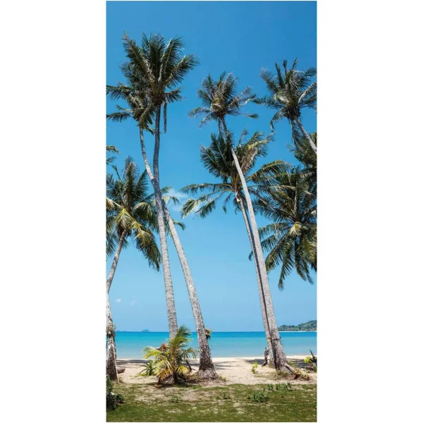 Sommer-Banner^DecoWoerner Schwer Entflammbarer Stoffbanner "tropischer Palmenstrand" Aus Fahnenstoff 100 X 200 Cm blau