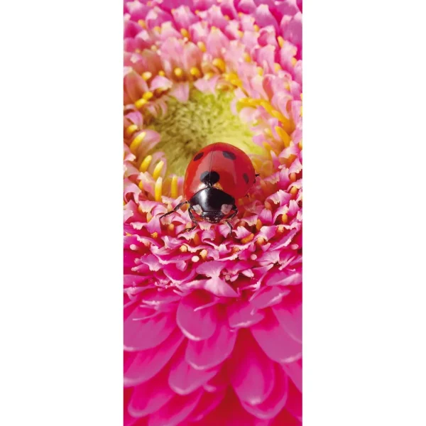 Sommerdeko | Frühlingsdeko^DecoWoerner Schwer Entflammbarer Stoffbanner „Marienkäfer Auf Pinker Blüte“ Aus Fahnenstoff 75 X 180 Cm rot