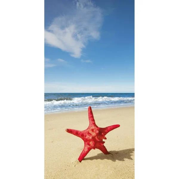 Sommerdeko | Sommer-Banner^DecoWoerner Schwer Entflammbarer Stoffbanner „er Seestern Am Meer“ Aus Fahnenstoff 100 X 200 Cm rot