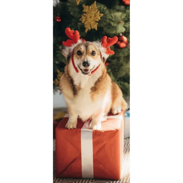 Weihnachts- & Winterbanner | Weihnachtsbanner^DecoWoerner Schwer Entflammbarer Stoffbanner "Weihnachtshund Corgi" Aus Fahnenstoff 75 X 180 Cm braun