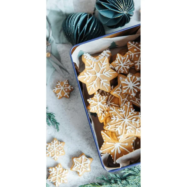 Weihnachts- & Winterbanner | Weihnachtsbanner^DecoWoerner Schwer Entflammbarer Stoffbanner "Plätzchendose Mit Schneeflockenkeksen" Aus Fahnenstoff 100 X 200 Cm Beige