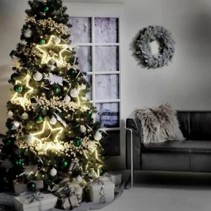 Künstliche Weihnachtsbäume^DecoWoerner Schwer Entflammbarer Weihnachtsbaum Mit LED 210 Cm grün