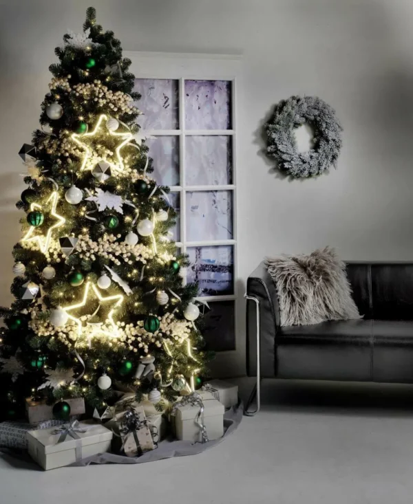 Künstliche Weihnachtsbäume^DecoWoerner Schwer Entflammbarer Weihnachtsbaum Mit LED 210 Cm grün