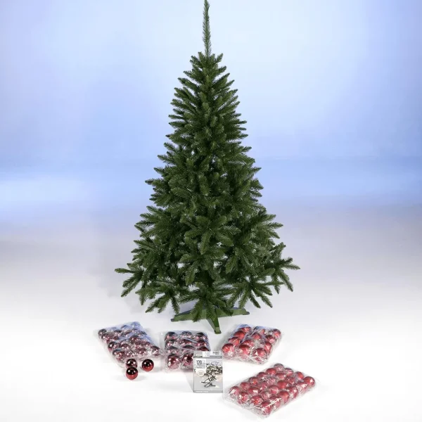 Künstliche Weihnachtsbäume^DecoWoerner Sparpaket Komplett Set Weihnachtsbaum 180 Cm Inkl. en Kunststoff Kugeln Und Lichterkette rot