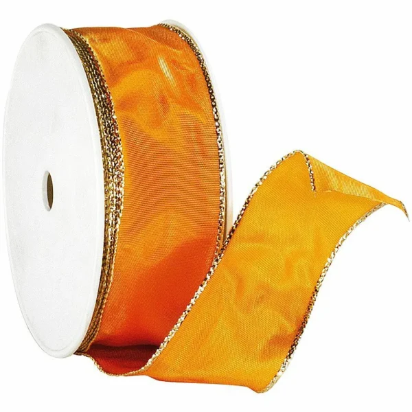 Geschenkband^DecoWoerner Stoffband Mit Goldkante, 40 Mm, 25 M, orange