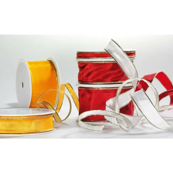 Geschenkband^DecoWoerner Stoffband Mit Goldkante, 40 Mm, 25 M, orange